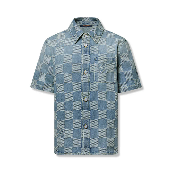 LVE Damier 3D Denim Short-Sleeved Shirt