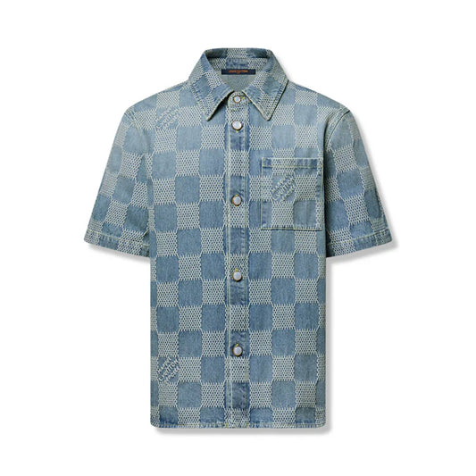 LVE Damier 3D Denim Short-Sleeved Shirt
